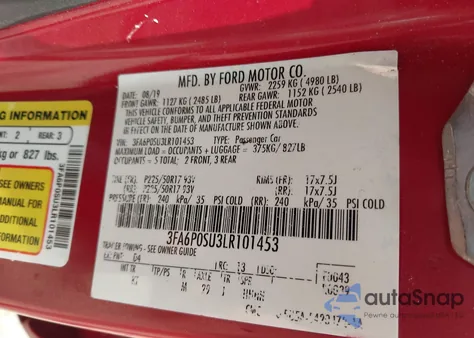 2020 Ford Fusion Plug-In Hybrid Titanium from USA, damaged, VIN 3FA6P0SU3LR101453